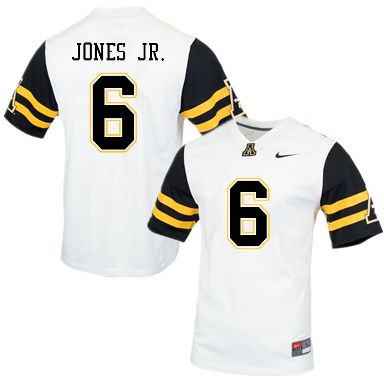 Men #6 Steven Jones Jr. Appalachian State Mountaineers College Football Jerseys Sale-White - Click Image to Close